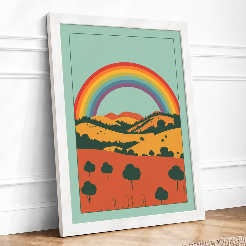 Rainbow Over Hills Geometric - Print, A4 - 29.7 x 21.0 cm, White