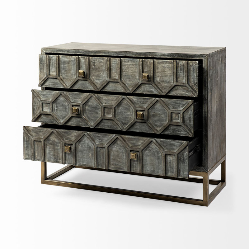 Commode décorative 3 tiroirs Dezi, gris