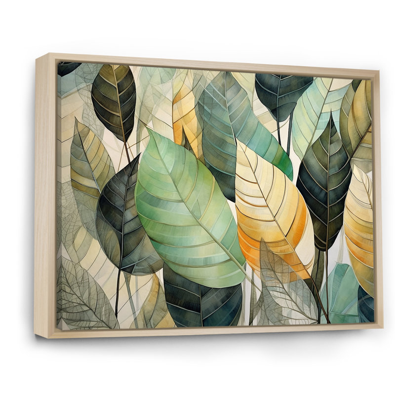 Feuilles vertes et jaunes tranquillité sur toile, H 16 po x l 32 po x P 1 po, Cadre naturel flottant