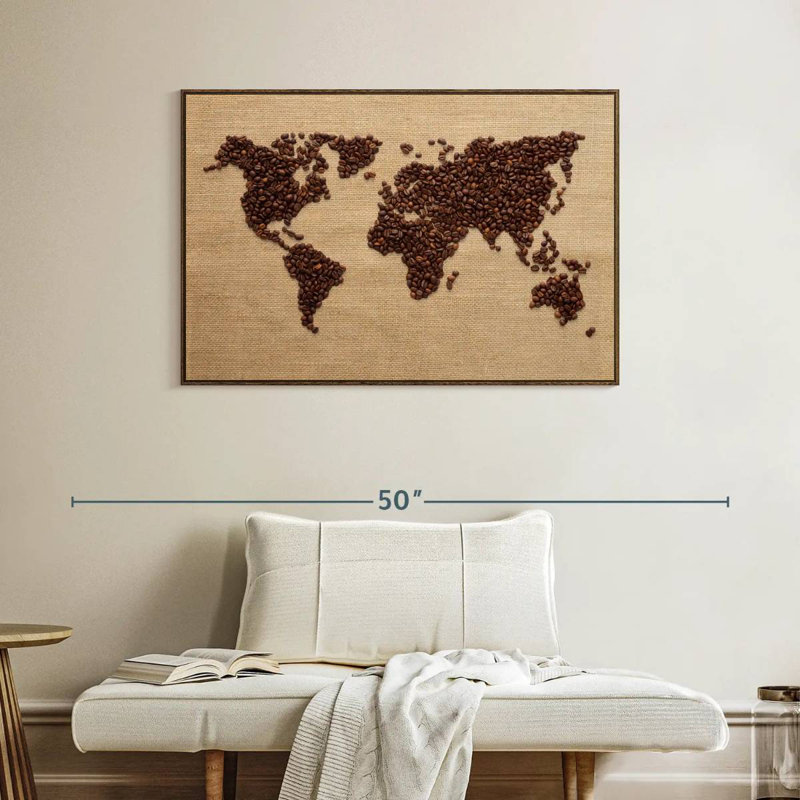 Monde du café, 40 po x 27 po, Cadre flottant noyer