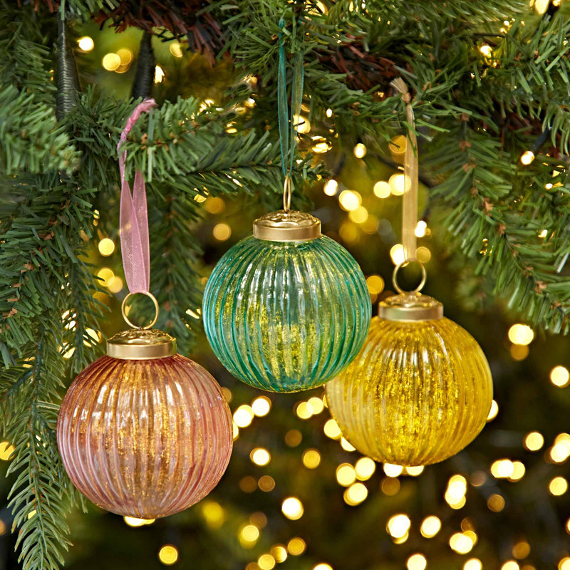 8cm Clear Glass Ball Ornament, Yellow