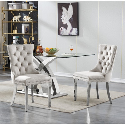 Glass Dining Table Set with Upholstered Dining Chairs, 70" Rectangle Kitchen Table and Chair Set, Clear Glass Dining Room Table Set, Modern Home Kitchen Furniture