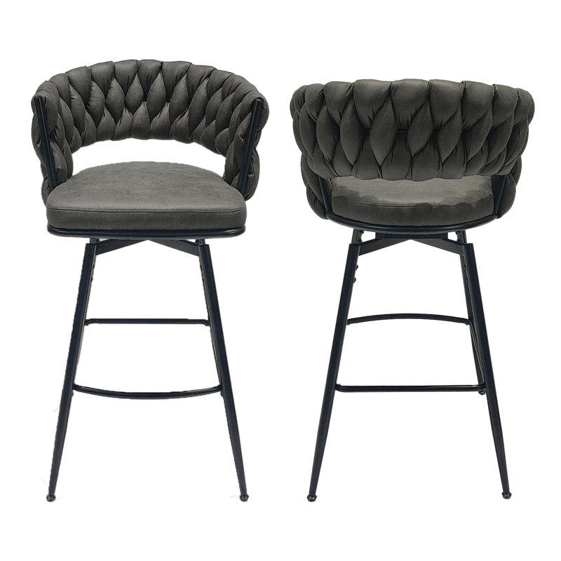 De 2 tabourets de bar tissés de 28 po en cuir technique, brun clair. Structure pivotante à 360 ° en métal stable. Structure, dossier rembourré pour utilisation