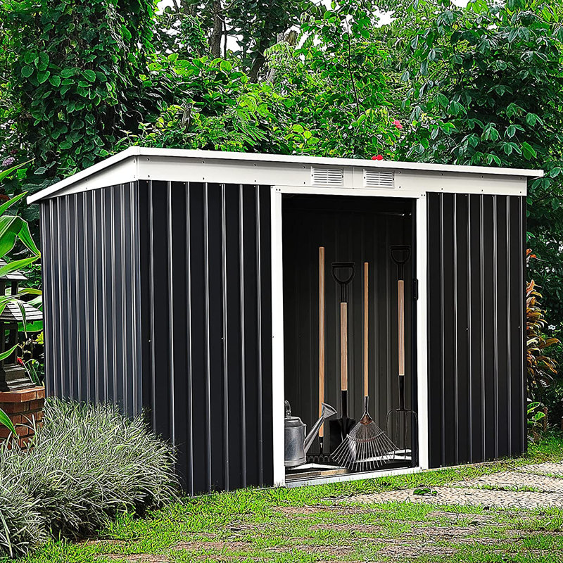 Tallis 9 ft. W x 4 ft. D Metal Flat Garden Shed, Without Floor, Grey