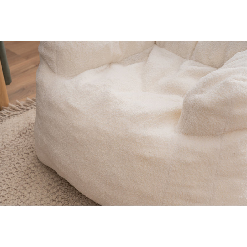 Fauteuil à billes doux en tissu doux et capitonné, Fausse fourrure ivoire