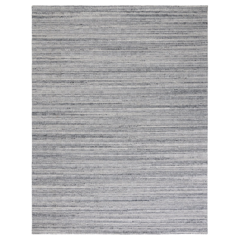 Brandale Hand Loomed Wool/Cotton Geometric Rug in Black/Light Gray, Rectangle 9' x 12'