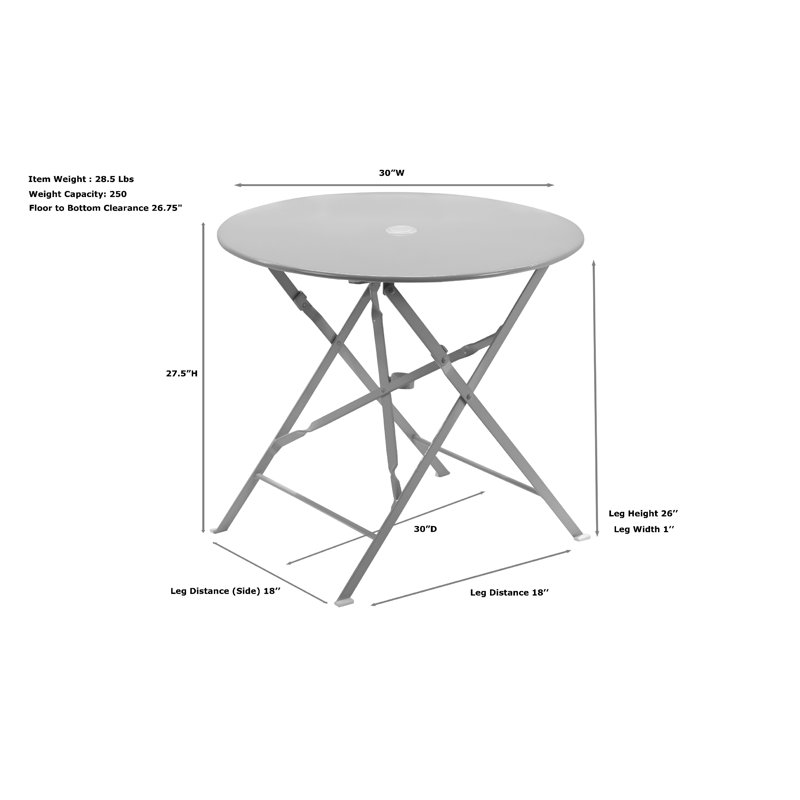 Table d'extérieur moderne pliante ronde moderne blanche 30 po, Blanc