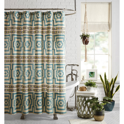  Global Geo Cotton Shower Curtain with Attached Liner - 72x72"