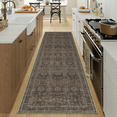 Tapis floral rétro gris brun