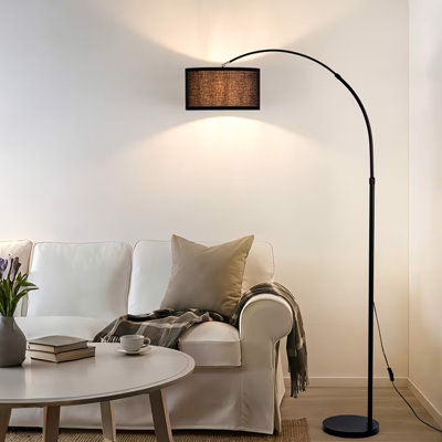Arc Floor Lamp for Living Room, 72-80" Modern Fabric Floor Lamps with Rotation Angle, Tall Standing Lamp for Reading Bedroom, Office(Black)