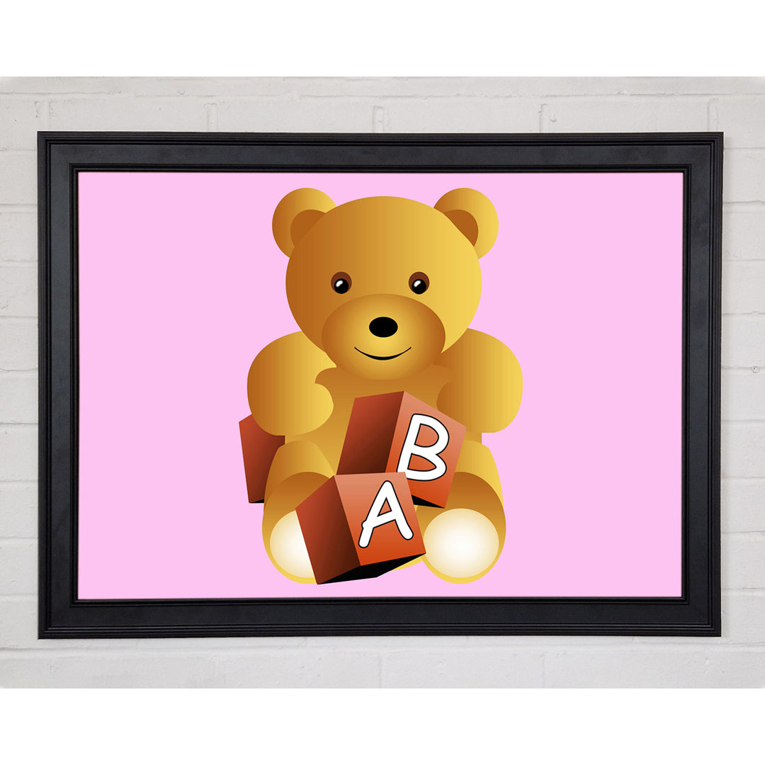 Teddybär Alphabet Blöcke Rosa Gerahmter Druck