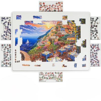 Planche à puzzle légère rotative 1500 pièces avec 6 tiroirs coulissants et couvercle - Plateau tournant à 360 °, 34,25 po x 26,38 po, cadeau de Noël pour maman