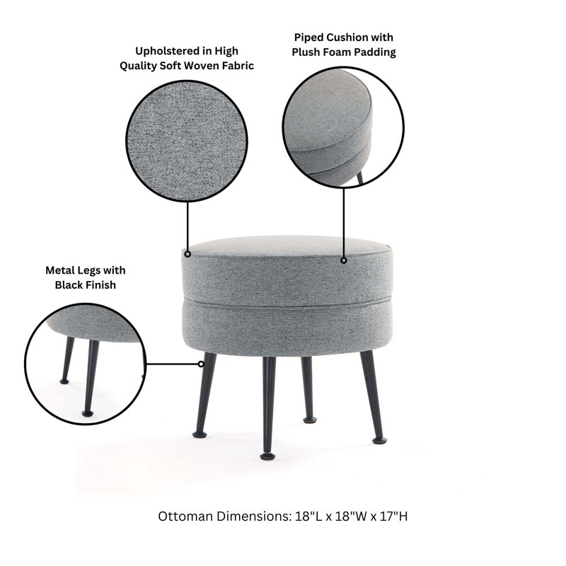 Luker Upholstered Ottoman, Gray, Black