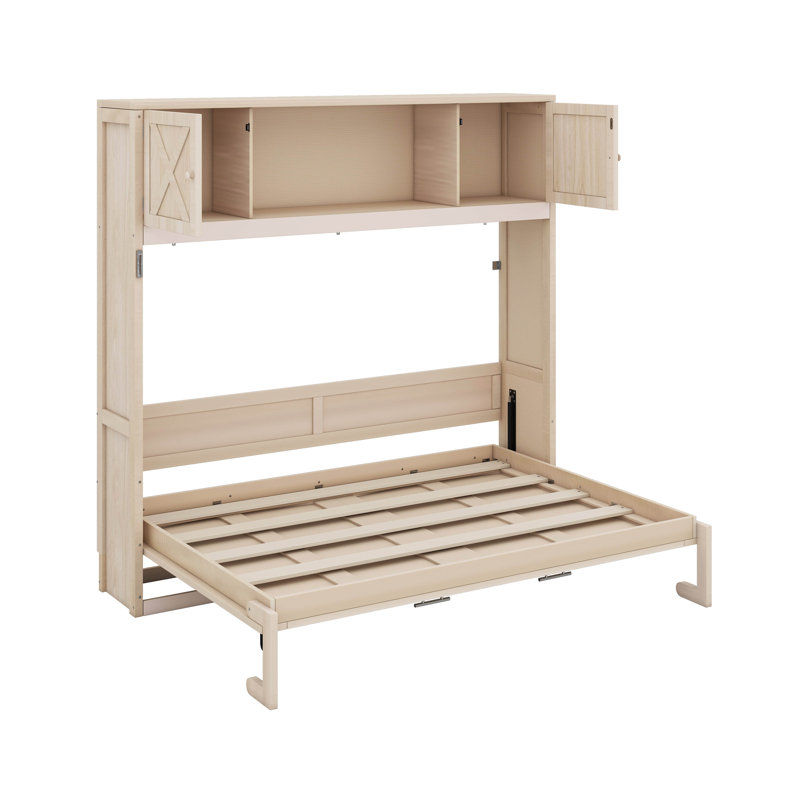 Grand lit escamotable avec armoires de rangement, Beige