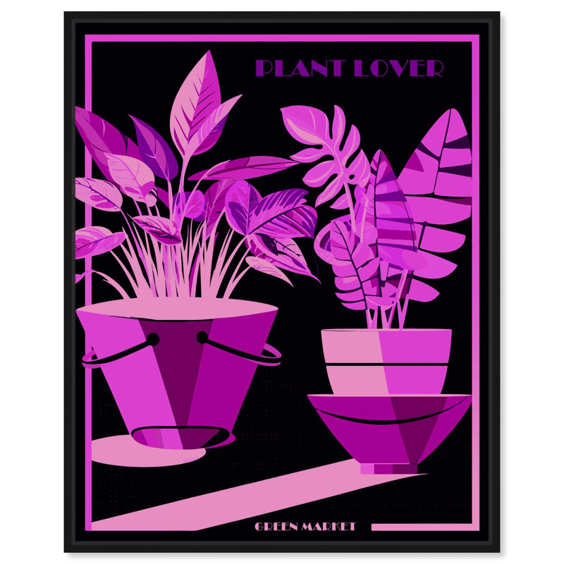 «Plant Lover» par Art Remedy, H 21 po x l 17 po, Cadre flottant, Noir