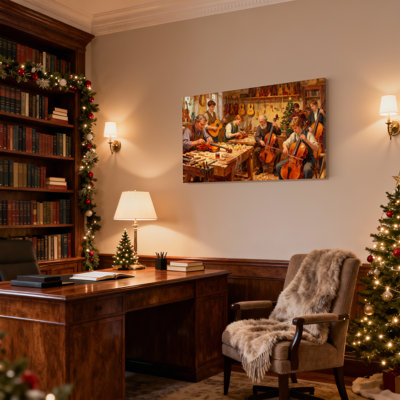 Christmas Violin Workshop Craftsmen Playing Music Set of 3 Canvas Wall Art Prints