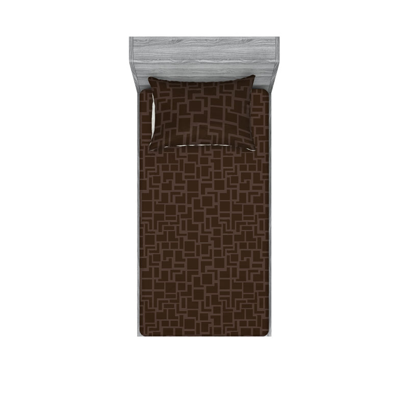 Drap-housse et taies décoratives 3 pièces Ambesonne, Cacao foncé, terre d'ombre / géométrique