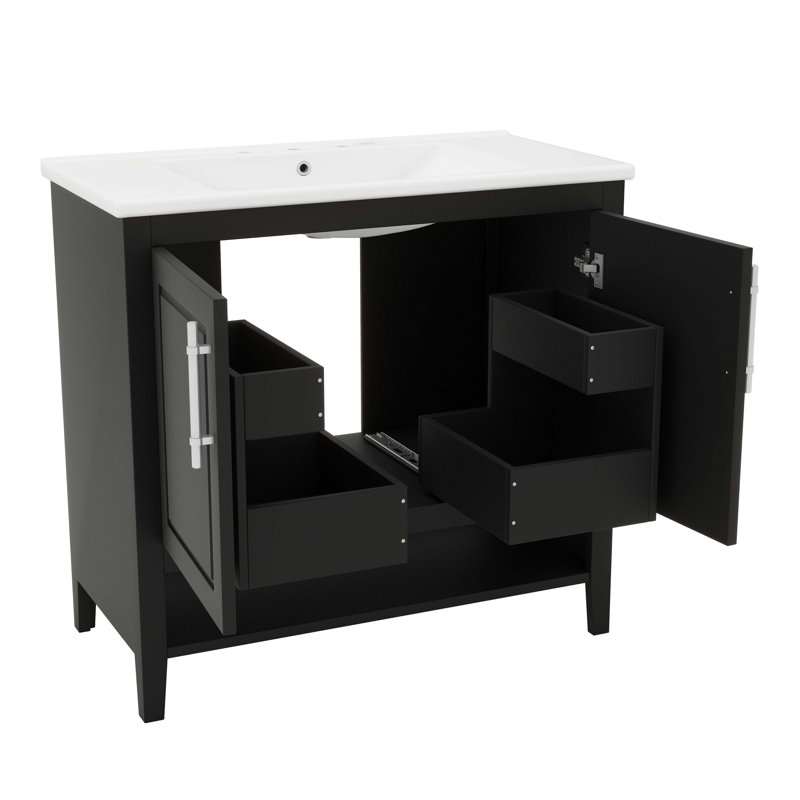 Meuble-lavabo de salle de bain avec lavabo intégré polyvalent, Noir, 36"