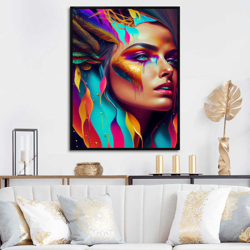 «Avant Garde Feather Sensual Portrait II», impression sur toile, H 32 po x l 16 po x P 1 po, Cadre flottant noir