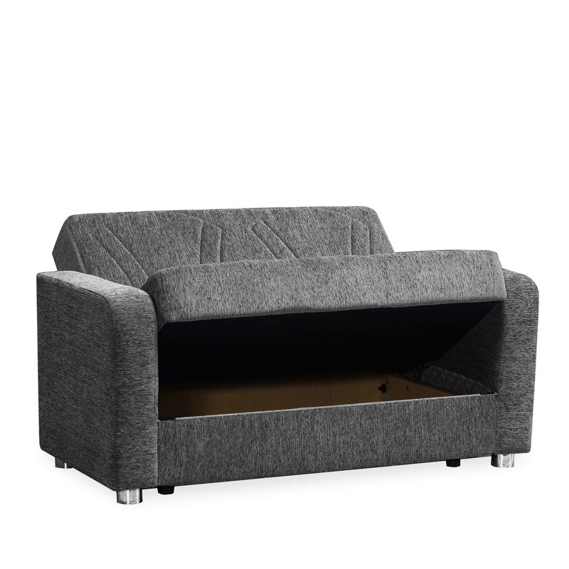 Convertible avec revêtement gris et compartiment de rangement - Revêtu pour un look chic