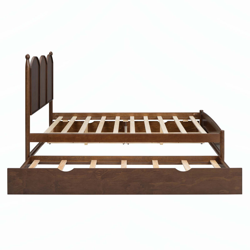 Charming Platform Bed with Drawers and Pull-Out Trundle for Versatile Use, Walnut