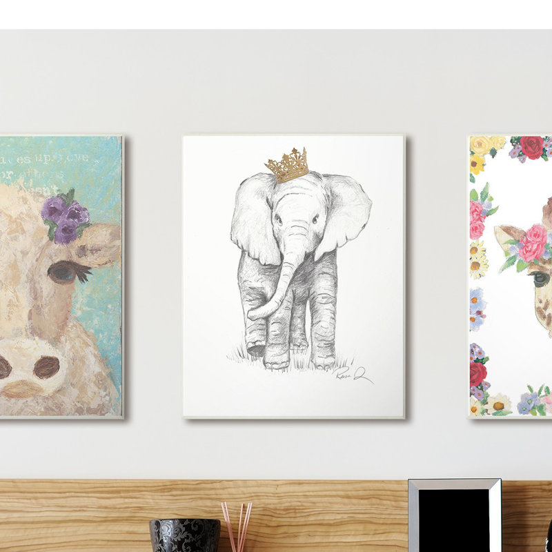 «Elephant Royalty Graphite Dessin», reproduction de dessin, H 15 po x l 10 po x P 0,5 po, Plaque murale