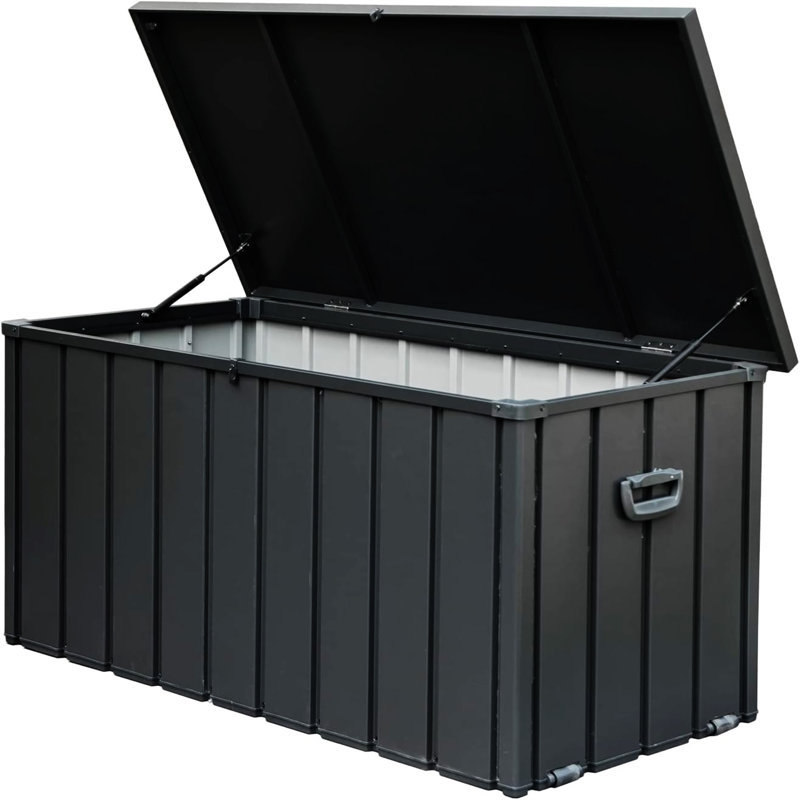 Boîte de rangement extérieure 150 gallons imperméable, H 27,95 po x l 49,41 po x P 29,57 po, Gris foncé