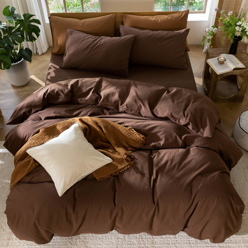 MooMee Lightweight Duvet Cover Set with Zipper Closure 8 Ties 100% Washed Cotton Linen Like Textured Soft Breathable All-Season
