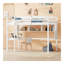 Lit mezzanine simple avec bureau et tablettes, barrière de sécurité et échelle, blanc