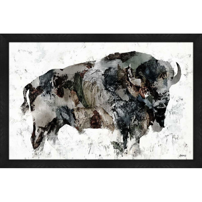 Bison des bois - cadre flottant, impression, Impression encadrée, H 33,5 po x l 49,5 po, Noir