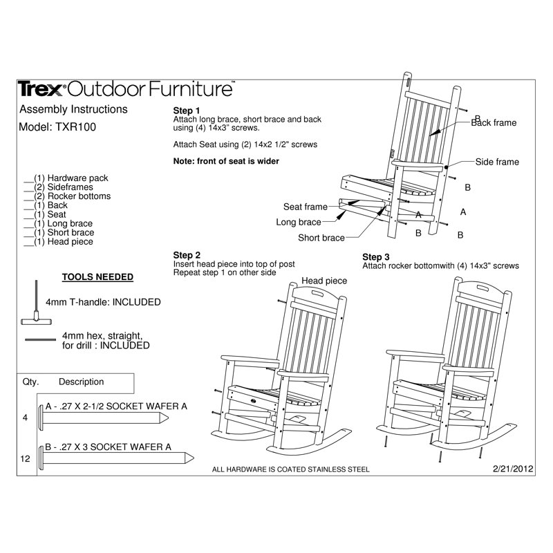 Ensemble de chaise berçante 3 pièces POLYWOOD Yacht Club, Blanc classique