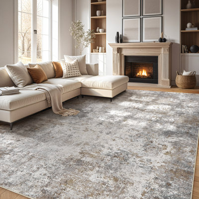 Washable Area Rugs Modern Abstract Rugs  for Lining Room with Non Slip Backing-Brown