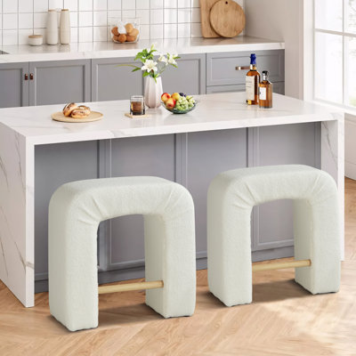 24" Boucle Counter Stool,Modern Bar Stool  With Footrest