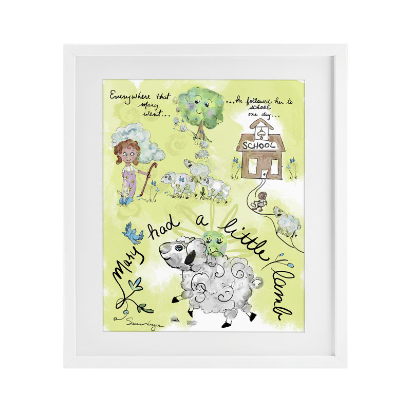 «Little Lamb Nursery», reproduction encadrée sous verre, conception par Susan Lugar, H 16 po x l 13 po, Cadre blanc côtier