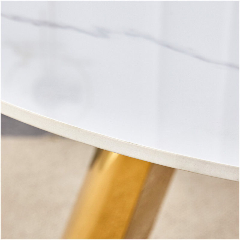 Table luxueuse en pierre frittée de 42 po: plateau durable de 0,45 po + pieds en acier de 6 po, capacité de 500 lb, surface veinée blanche / grise résistante aux taches et à la chaleur - Design minimaliste moderne