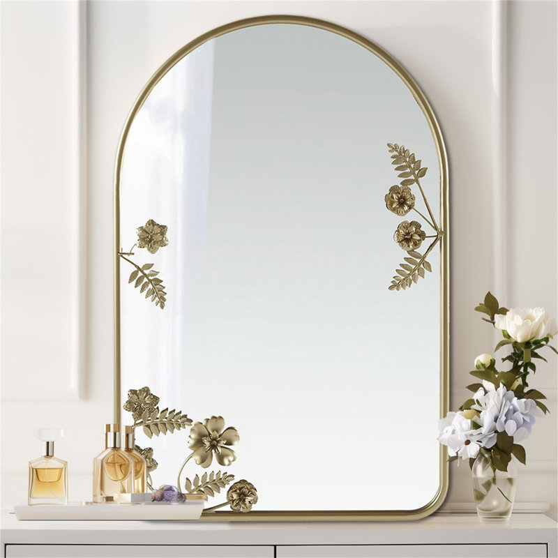 Miroir mural arqué en métal doré H 29,75 po (miroir inclus seulement)