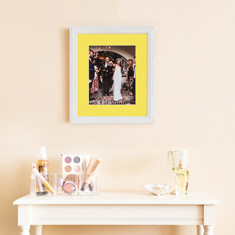 Off-White Wash Wood Picture Frame with Canary Mat