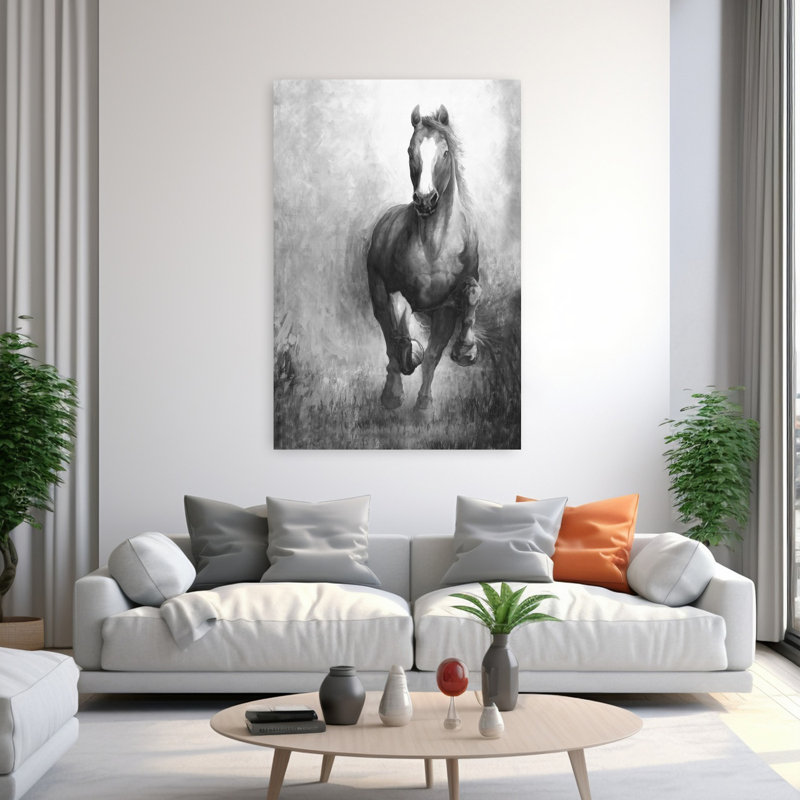 Art au cheval contemporain au galop, H 60 po x l 40 po