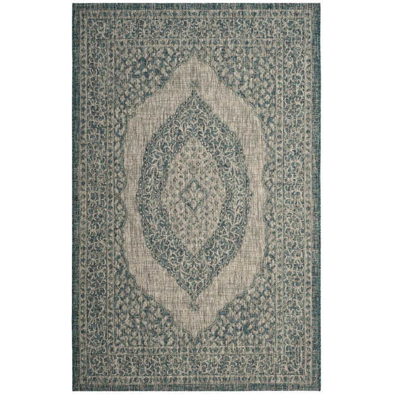Auburn Light Grey/Teal Indoor/Outdoor Rug, Rectangle 160 x 231 cm