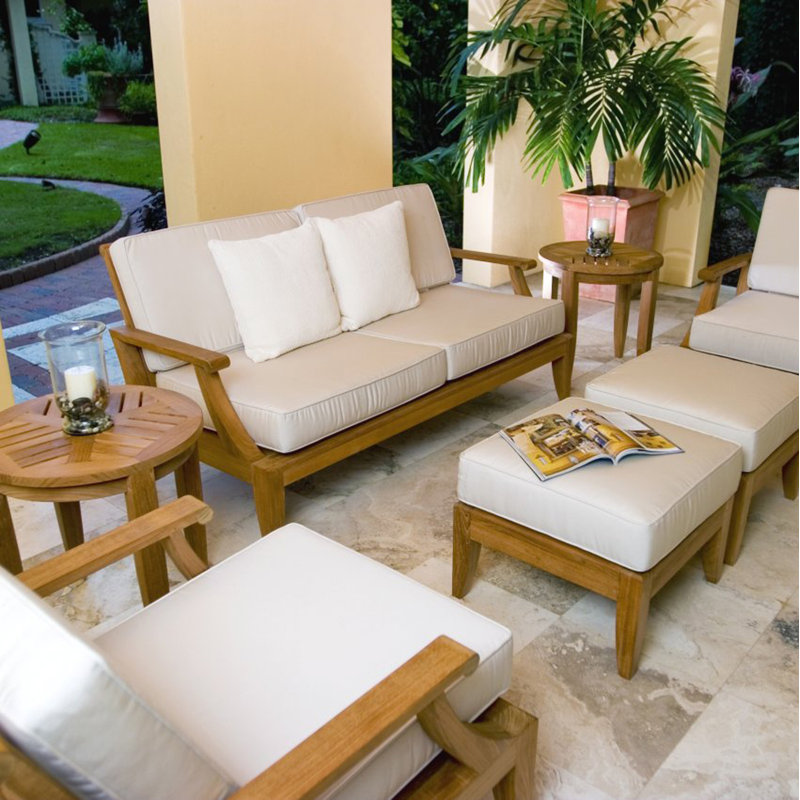 Canapé modulaire d'extérieur en teck de 77 po de largeur avec coussins Sunbrella