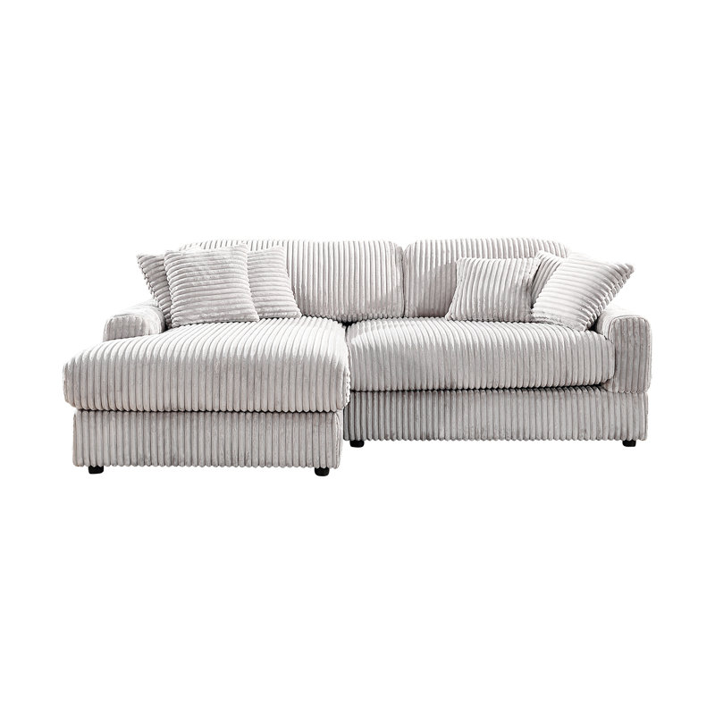 Canapé-lit moderne en velours côtelé avec siège profond confortable et 6 coussins, Imitation fourrure gris clair