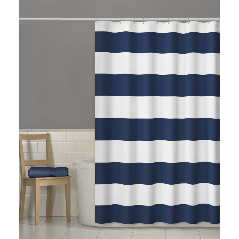Rideau de douche simple à rayures Adhley, Bleu marine