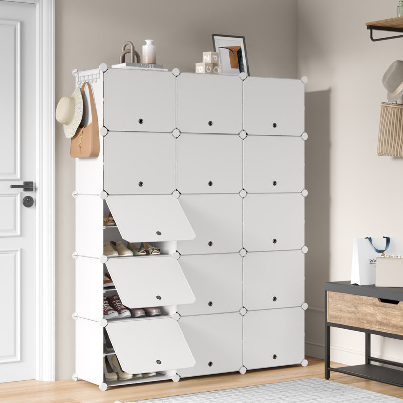 60 Pair Stackable Shoe Storage Cabinet, White