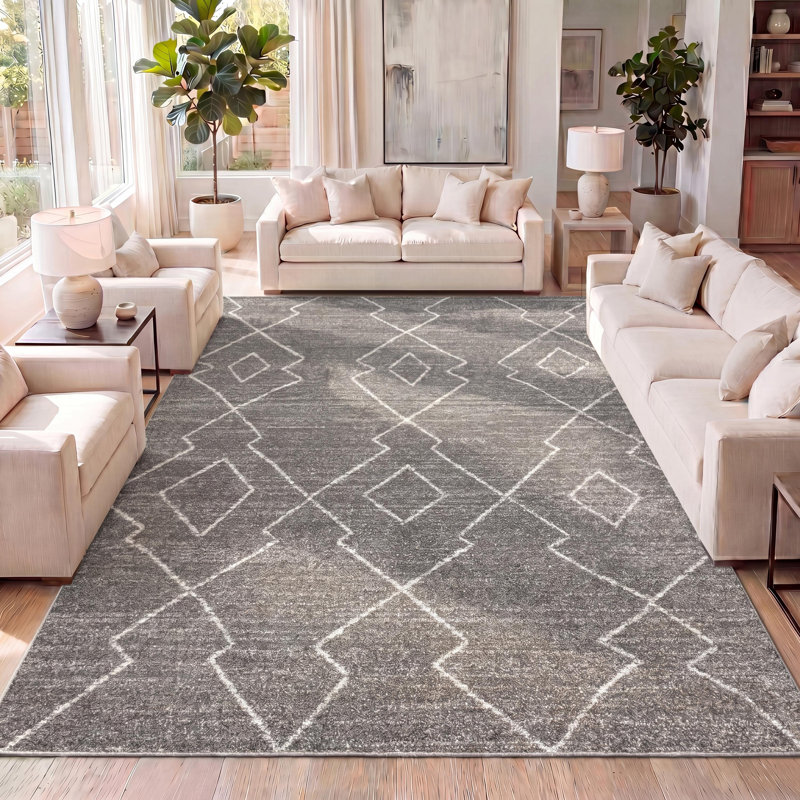 Bradsher Moroccan Beni Souk Gray/Cream Rug, Rectangle 3' x 5'