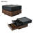 Multi-functional Square 360°Rotating Coffee Table with 2 Drawers, High Gloss 2-Tier Centre Table with Swivel Tabletop and Storage, Walnut Table Frame Side Table for Living Room, Black