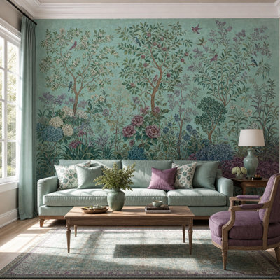 Papier peint botanique bleu sarcelle