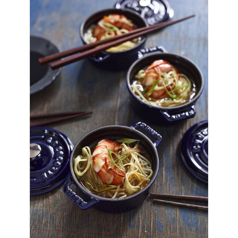 Staub Ceramics Mini Round Cocotte Set, Dark Blue