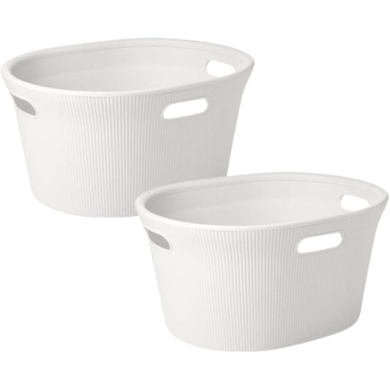 Ribbed Laundry Basket, White