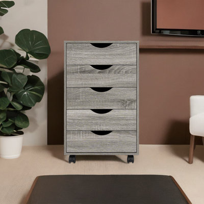 5 Drawer Chest File Cabinet, Wooden Storage Filing Cabinet with Wheels, Office File Cabinet, Office Alex Drawers for File storage