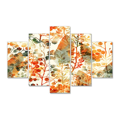 Grass And Feathers In Autumn Colours - 5 Piece Wrapped Canvas Print